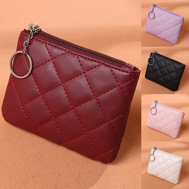 Marsupio Portamonete In Vera Pelle Donna Con Portachiavi – Rosa, Con Tasca Laterale, Misure 8,3x12,1x1,3 Cm