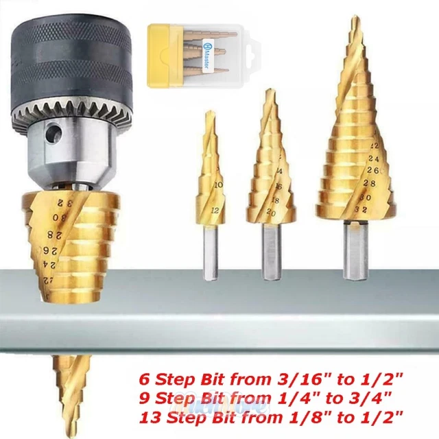 3Pcs Drill Bit Titanium Nitride Coated Set Steel Step Quick Change 1/4" Shank US