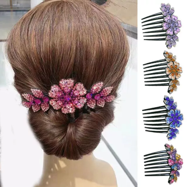 Women Crystal Hair Clips Slide Flower Hairpin Pins Comb Hair Grips Accessories