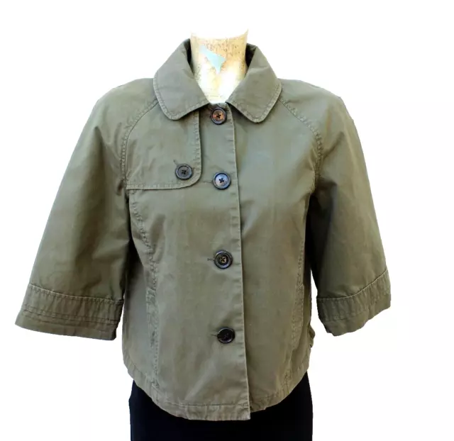 Old Navy Army Green Cropped Jacket Size M Women's 100% Cotton- Large Buttons
