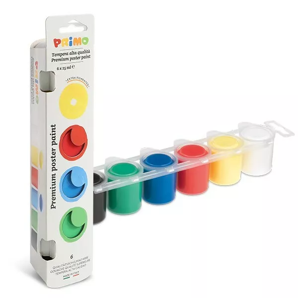 Primo Ready-mix poster paint 6 colours 25 ml - basic, metallic and fluorescent