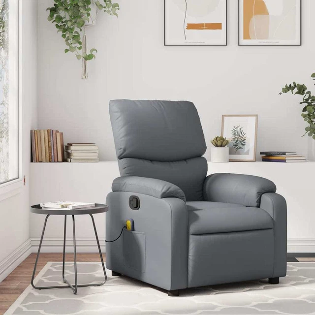 Massagesessel Fernsehsessel Relaxsessel Liegesessel Grau Kunstleder vidaXL