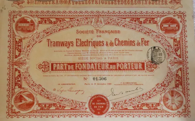 Tramways Electriques & de Chemins de Fer, Paris 1902, Aktie in rot, Eisenbahn