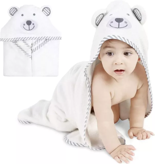 NEW Organic Bamboo Unisex Baby Bear Hooded Bath Towel