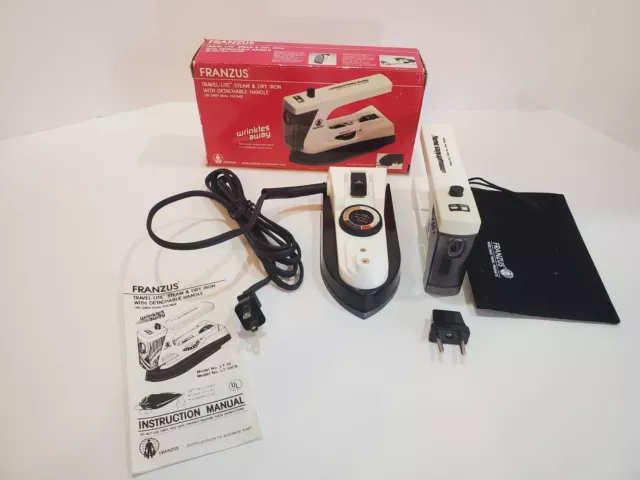 Vintage Franzus Travel Iron & Steamer In Original Box.  Tested.  Model LT-10....