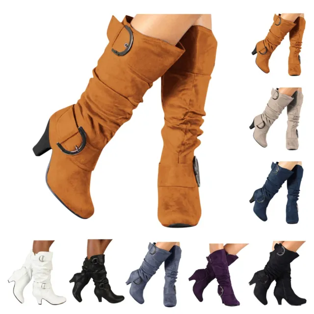 Women's Fashion Low Heel Zipper Slouchy Mid-Calf Boots Shoes