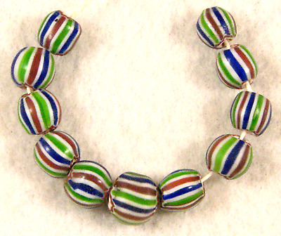 11 Old Venetian  Striped Rainbow CHEVRON Glass African Trade Beads