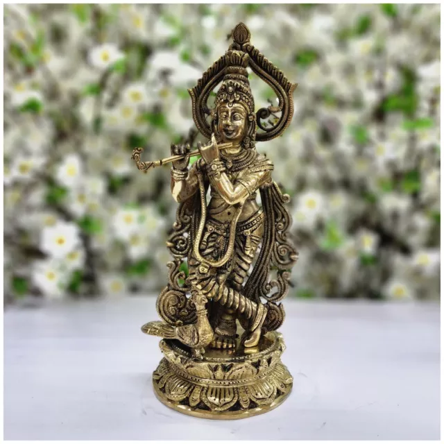 Lord Krishna Statue Brass Hindu God of Love Krishna with Flute Idol Indian Gifts