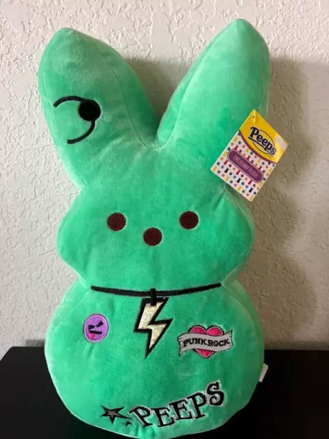 2024 PEEPS Easter Bunny 15" GREEN EMO Punk Rock Rabbit Plush NEW + Tag