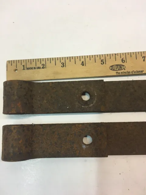 2 Vintage 15'' Farm Barn Door Gate Hand Forged Strap Hinges Great Rust Patina 2