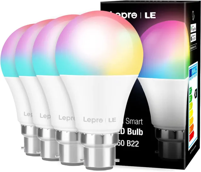 Lepro Smart Glühbirnen, B22 Bajonett Smart Light 9w farbwechselnde LED Glühbirnen, 4er-Pack