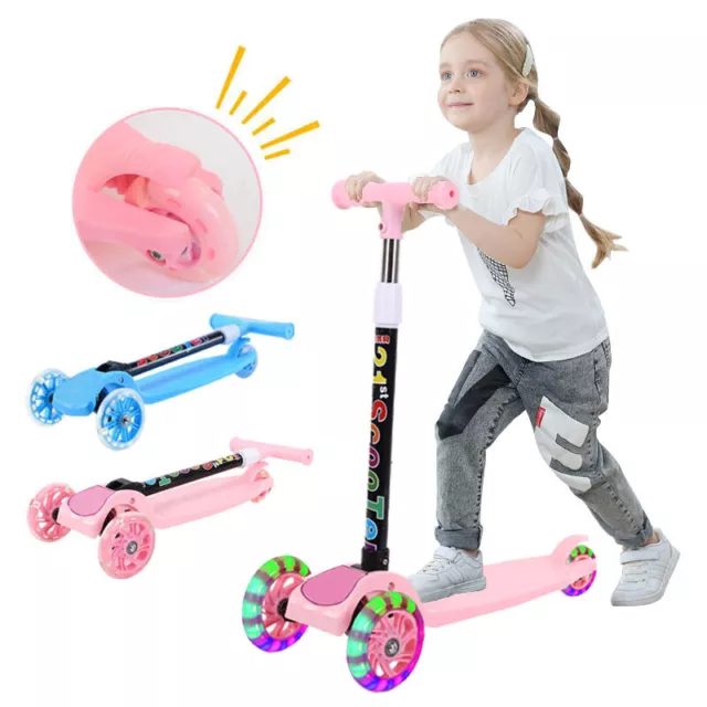 Kids Child Kick Push Scooter 3 Wheels LED Flashing Tilt Lean Boys Girls Scooter