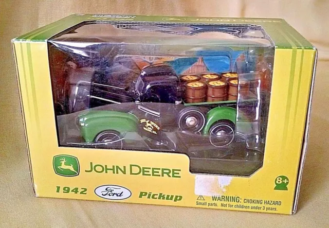 John Deere Truck 1942 Ford Diecast Gearbox 2005 Black Green Fenders Oil Barrels.