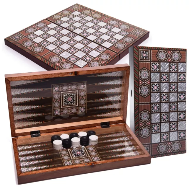 Backgammon Spiel Türkisches Tavla aus Holz Spielsteine + Würfel klappbares Spiel