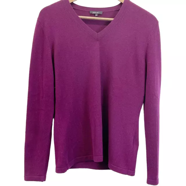 Lafayette 148 Womens M Wool Cashmere V-Neck Sweater Plum Purple Fine Knit