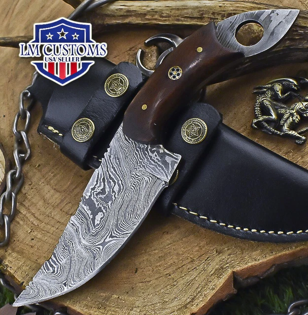 Forged Skinner Knife Twist Damascus Walnut Wood Wooden Bolster Camping Unique