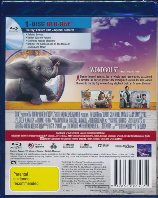 Dumbo Blu-ray NEW Region B Colin Farrell