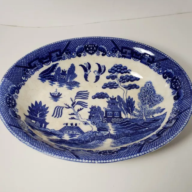 Antique Blue Willow Serving Dish 10 1/4" Made In Japan