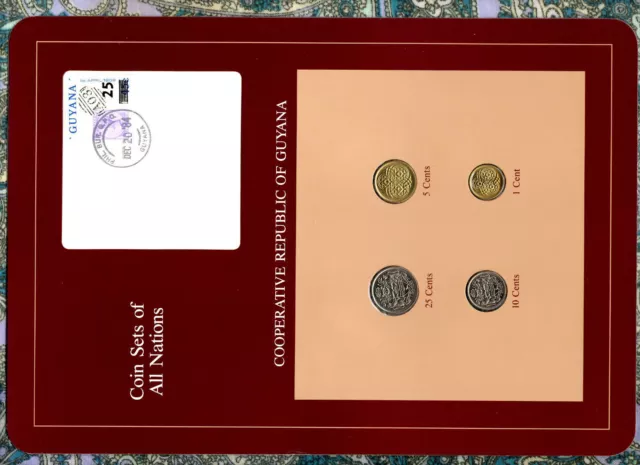 Coin Sets of All Nations Guyana w/card 4 coins 1985-1988 UNC 25 cents 1988