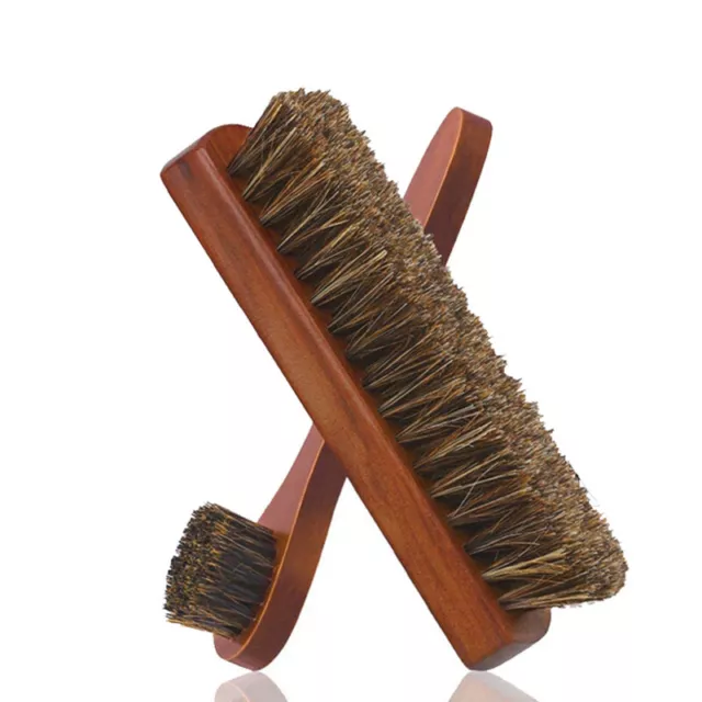 2Pcs Wood Handle Horse Hair Brush Shoe Boot Polish Leather Suede Shine Cleaning