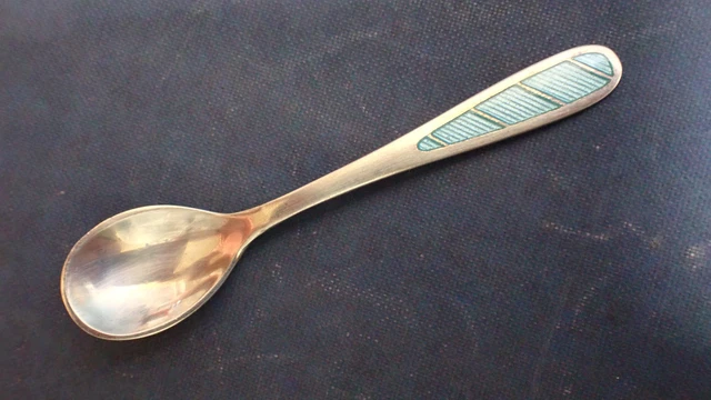 VINTAGE ELA DENMARK Sterling Silver Enamel Guilloche Salt Spoon