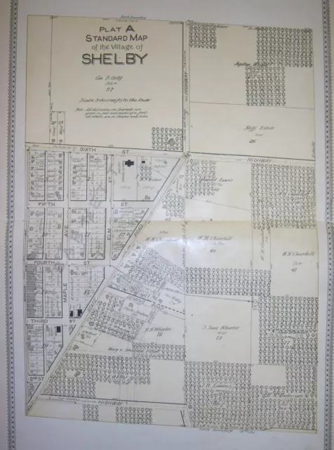 1895 Plat A Standard map Village of SHELBY Oceana County, Michigan, original.