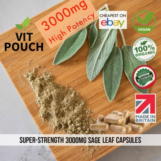 High Strength SAGE LEAF 3000mg x90 Vegan Capsules Vegan Capsules No Fillers UK