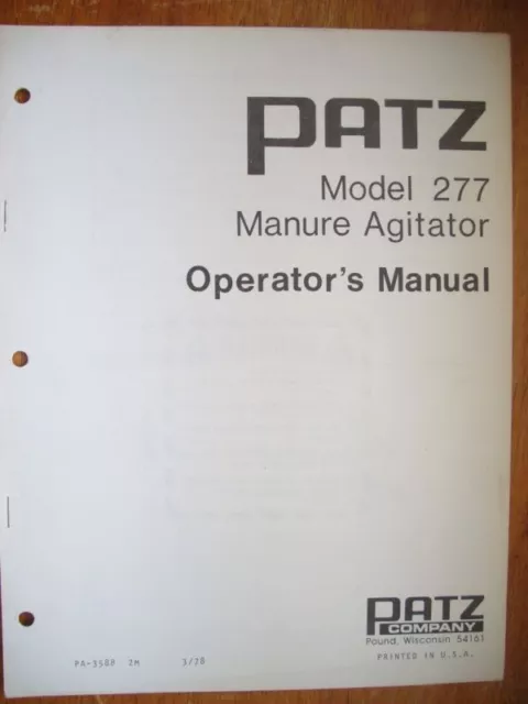 Operator's Manual - Patz Model 277 Manure Agitator