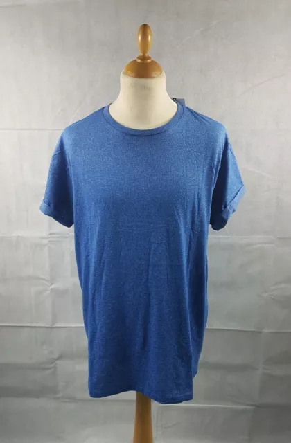 Camiseta Topman Azul Brillante Hombre XXL Calce Ajustado Mezcla de Algodón Cuello Redondo Mangas Cortas