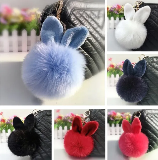 Rabbit Fur Ball/Rabbit Ear PomPom Cell Phone Car Pendant Handbag Key Chain Ring