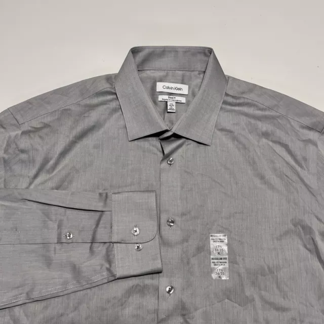 Calvin Klein Men's Steel Slim-Fit Herringbone Dress Shirt 17.5 34/35 XL