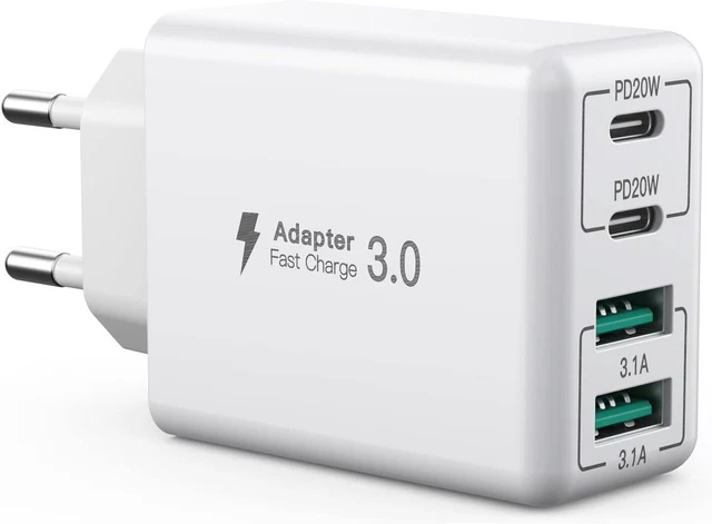Chargeur USB 4 Ports 120W RAPIDE - 2x USB-A + 2x USB-C - Jaune - Neuf