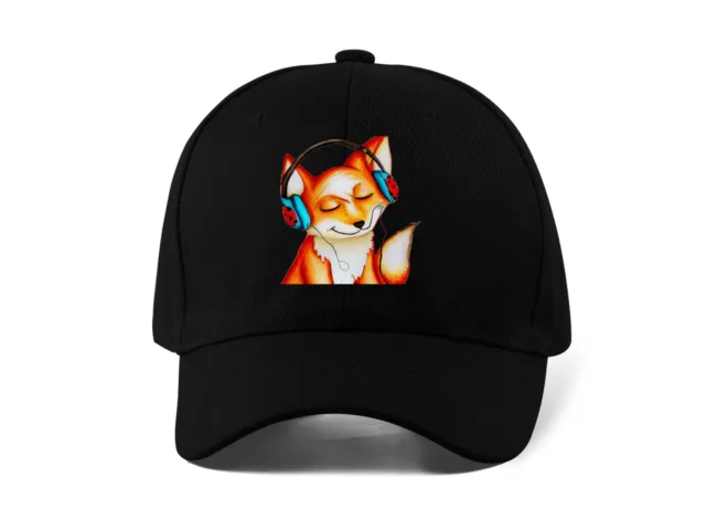Fox With Headphones Cute Animal DTF Printed Logo Baseball Cap Dad Hat Unisex