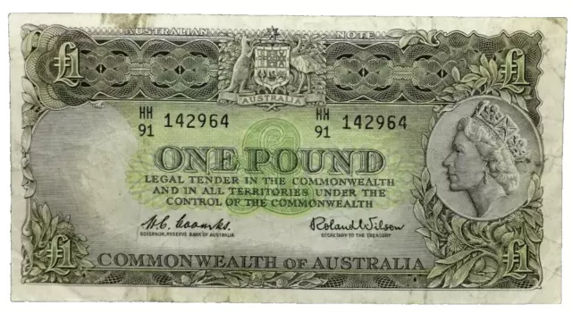 Elizabeth II - One 1 Pound  Captain Cook Watermark 1961 AUSTRALIA (543D