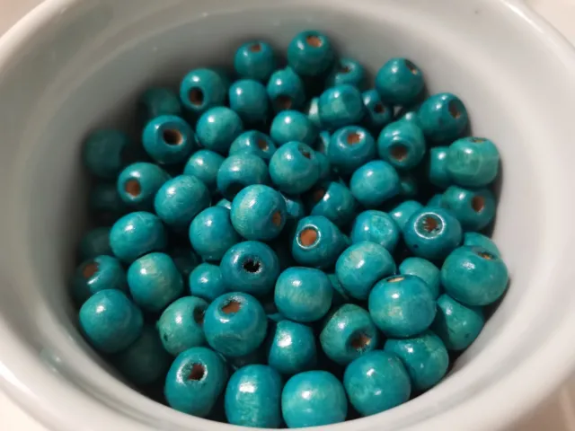 400pcs 10mm Wooden Round Spacer Wood Beads - TURQUOISE BLUE  (hole: 3mm ) X11