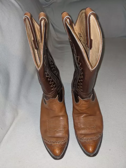 TONY LAMA COWBOY Western Boots Mens 8 D Brown Lizard Skin Leather ...