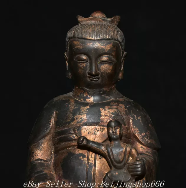 9.2" Old Tibet Tibetan Bronze Gilt Tongzi Kwan-yin Guan Yin Goddess Statue 2