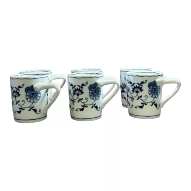 Six Blue Danube Blue Onion Open Handle Demitasse Cups Vintage Blue&White Japan