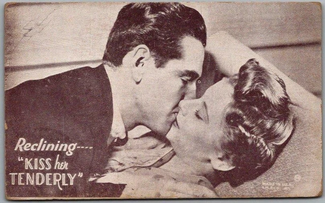 c1940s Comic Romance Greetings Arcade / Exhibit Card Reclining Kiss Her Tenderly