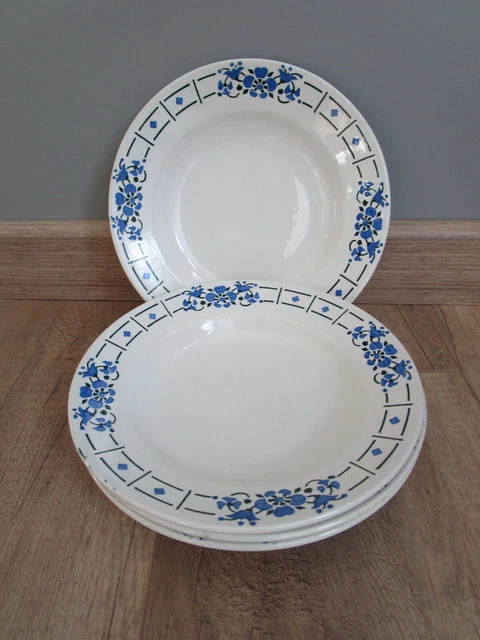 4 Assiettes Creuses  Saint Amand Ceranord Made In France Decor Bleu