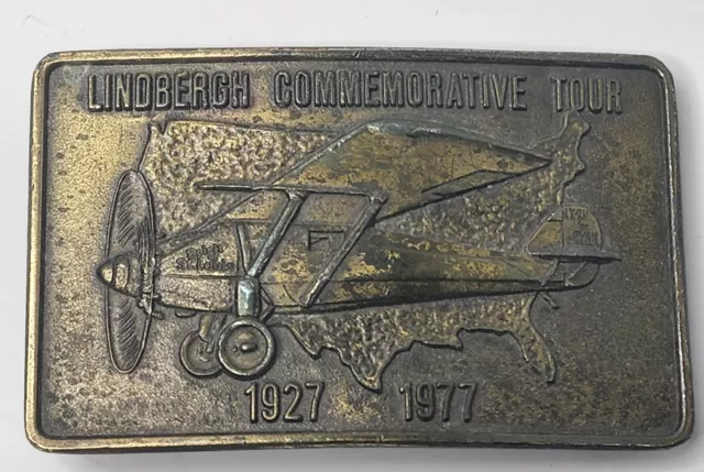 Charles Lindbergh Spirit of St. Louis Belt Buckle Commemorative Tour 1977 USA Vt