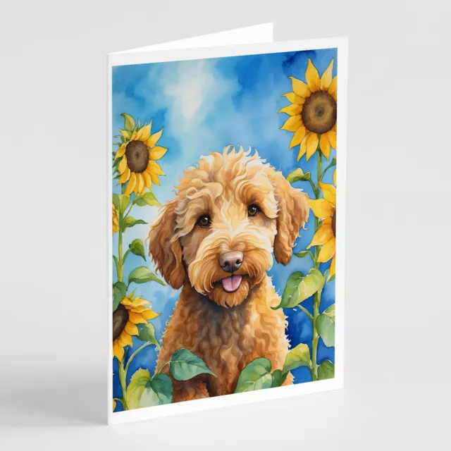 Labradoodle in Sunflowers Greeting Cards Envelopes Pack of 8 DAC6113GCA7P