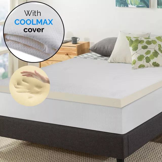 Orthopaedic Memory Foam Mattress Topper, 1"- 4" Thick, With Coolmax Zipped Cover