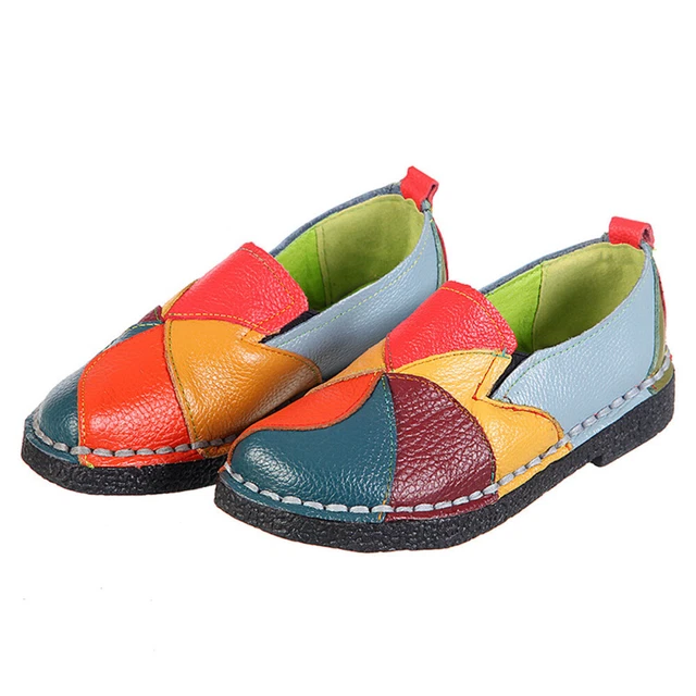 Chaussures en cuir pour femmes de couleur rétro de style ethnique de grande