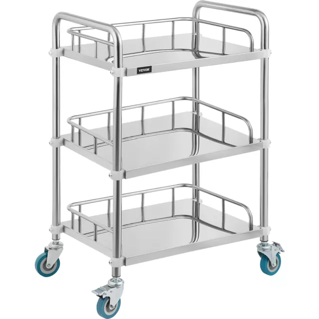 VEVOR Carrito Médico de Laboratorio Acero Inox para Hospitales con 4 Ruedas