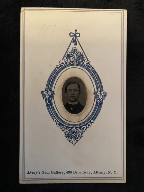 Antique Small  Tin Type Photo of Man taken in Albany New York USA