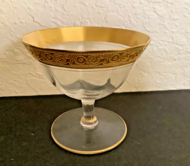 Vintage TIFFIN FRANCISCAN Low Sherbet Glass  6 oz Minton Clear Gold trim