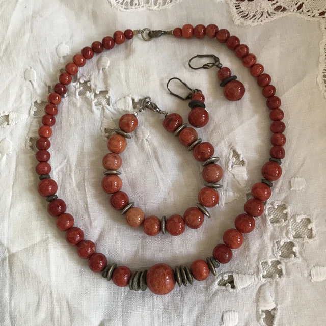 Parure De Bijoux En Hématite - Collier, Bracelet, Boucles D'oreilles - Occasion - Pierre Dominante Hématite
