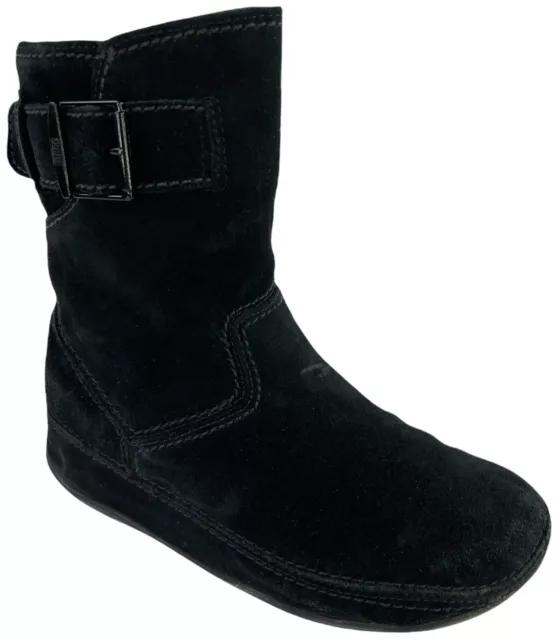 FitFlop Superboot Short Suede Boots Womens Sz 6M Black Buckle Slip On Embellised