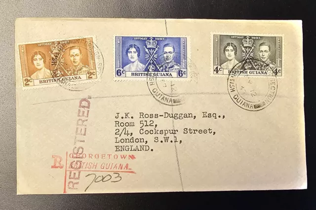 British Guiana 1937 Kgvi Coronation Set Registered Fdc Postmark Foreign Section